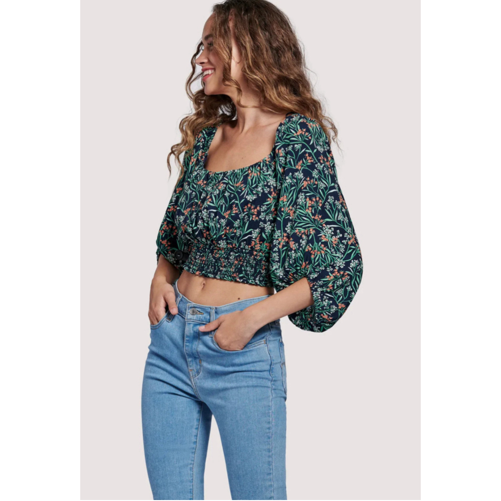 Lost + Wander Goodnight Garden Crop Top MEDIUM Navy Boho Chic Festival NWT